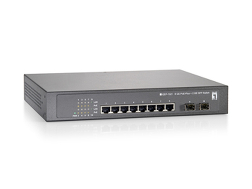 LevelOne 8 GE PoE-Plus + 2 GE SFP Switch, 250W
