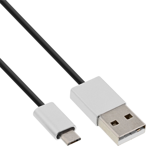 Product image: InLine Micro-USB 2.0 Cable, USB Type A / Micro B M/M, black/alu, flexible, 1m