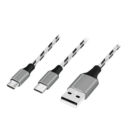 USB 2.0-kabel LogiLink USB-A til Micro-USB og USB-C - hvid/sort, 1,2 m