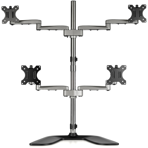 StarTech.com Desktop Quad Monitor Stand, Ergonomic VESA 4 Monitor Arm (2x2) up to 32, Free Standing Articulating Universal Pole Mount, Height Adjustable/Tilt/Swivel/Rotate, Silver - Heavy-duty VESA Mount (ARMQUADSS) Stativ 4 skærme 32 – billede 2