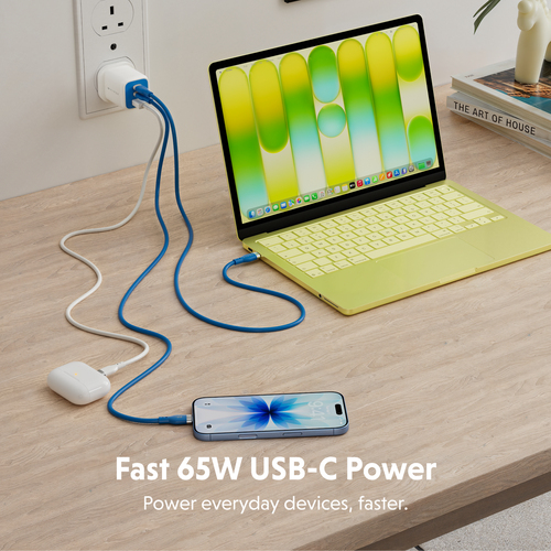 Targus HyperJuice Flex 65W GaN Laptop, Smartphone, Headset, Draagbare game console Blauw, Wit AC Binnen