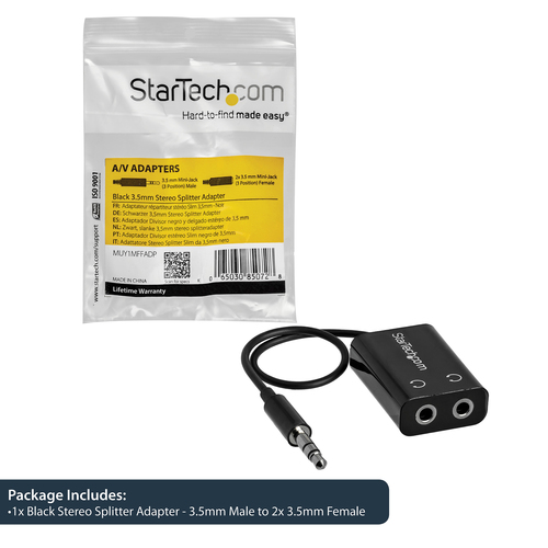StarTech.com Black Slim Mini Jack Headphone Splitter Cable Adapter – image 8