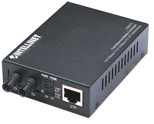 Intellinet Media Converter, Base-Tx to 100Base-Fx (ST) Multi-Mode, 2 km (1.24 mi) (Euro 2-pin plug) Medieomsætter Ethernet Fast Ethernet