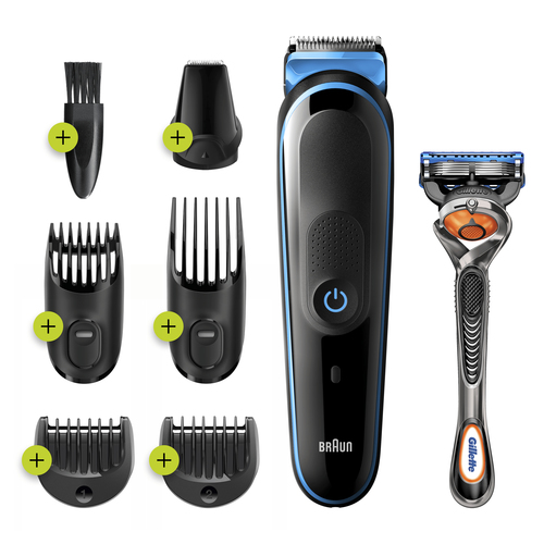 Braun All-in-one 7-in-1 Trimmer MGK3245 Men Beard Trimmer, Face Trimmer & Hair Clipper, Black/Blue