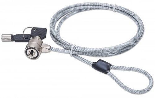 Manhattan Candado para portátil (Kensington) con 2 llaves, compatible con ranura Kensington estándar, cable de 1,5 m, antirrobo, cable de acero con funda PVC transparente, garantía de por vida imagen 1