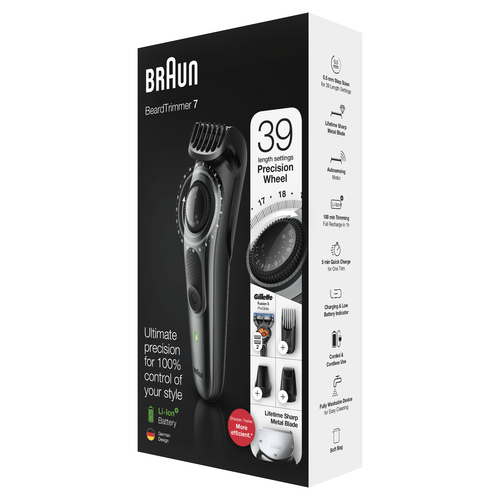 Braun BeardTrimmer Beard Trimmer BT7220 Men Trimmer & Hair Clipper, 39 Length Settings, Black/Grey Metal – image 3