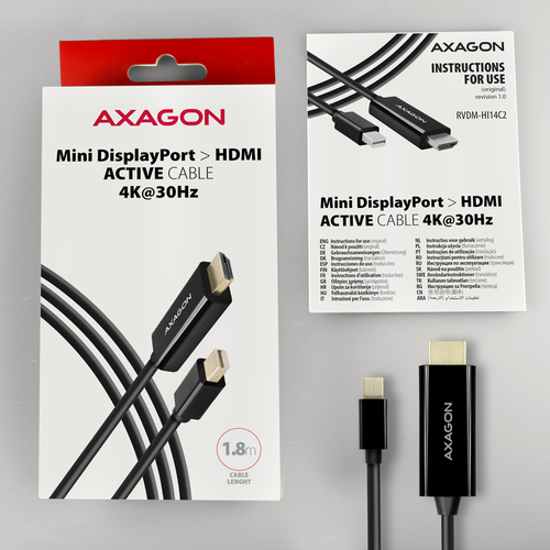 Axagon RVDM-HI14C2 Mini-DisplayPort zu HDMI Adapterkabel 4K/30 Hz 180 cm lang - Kabel - Digital/Display/Video Mini DisplayPort -> HDMI 1,8m – billede 6