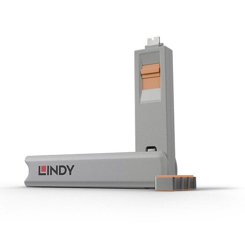Product image: Lindy USB Type C Port Blocker Key - Pack of 4 Blockers, Orange