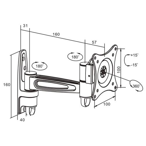 Manhattan Soporte para monitor, de pared, movimiento articulado, pantalla plana de 13" a 27" máximo 15 kg imagen 3