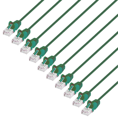 CAT6 U/UTP SLIM NETWORK PATCH CABLE, 3 FT., GREEN, 10-PACK