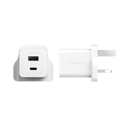 PanzerGlass empower™ by ® Turbo 35W Charger incl. USB-C + USB-A | UK Plug| Silver White Blanco