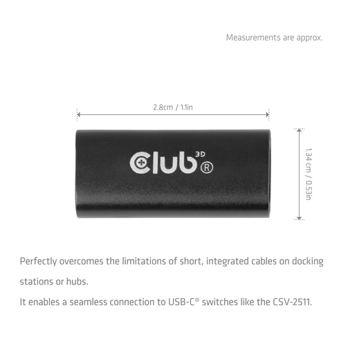 CLUB3D USB-C®-vrouwelijke adapter 40G 240 W 8K 60 Hz, afbeelding 3