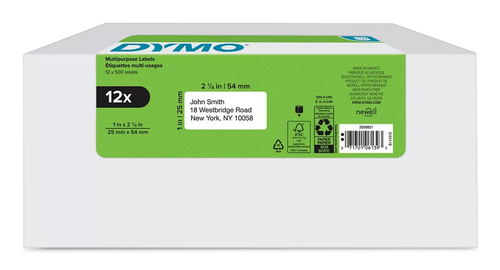DY LW 1IN X 2-1/8IN WHT MULTI 500CT 12PK (30336) - CRYSTAL-CLEAR, DURABLE PRINTS