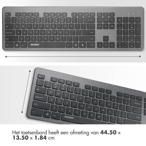 Accezz Premium Desktop QWERTY Bluetooth Keyboard - Grijs, afbeelding 6