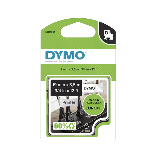 Dymo D1 Tape for Labelmaker 12mmx3.5m Black on White - 16957 S0718040 - image 2