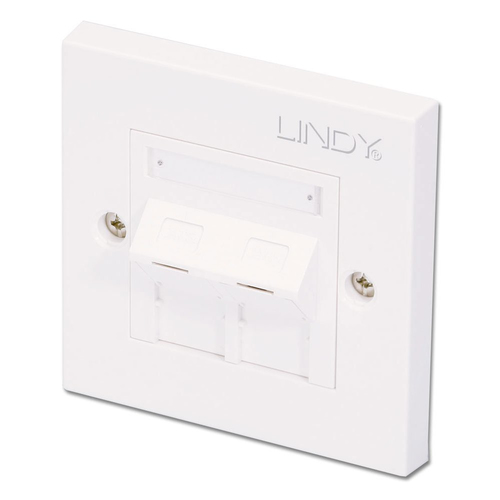 Lindy CAT6 Single Wall Plate with 2 x Angled RJ-45 Shuttered Socket, Unshielded