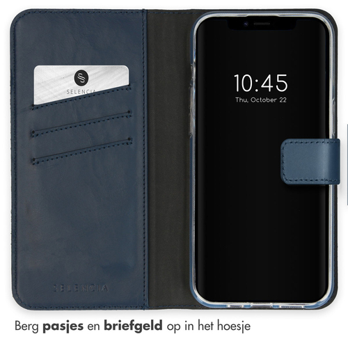 Selencia Echt Lederen Bookcase iPhone 15 - Blauw, afbeelding 3