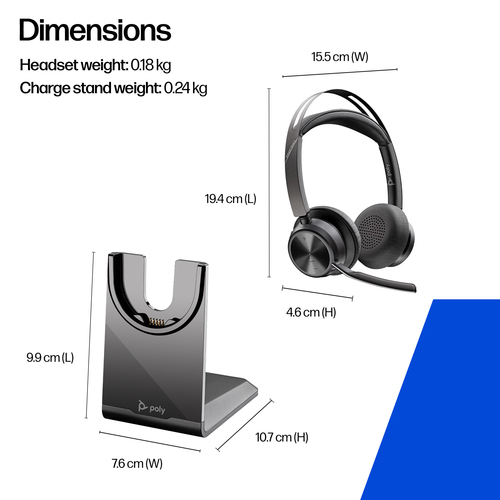 Poly Voyager Focus 2 USB-C-C Headset +USB-C/A Adapter +Charging Stand - image 4