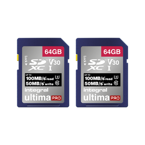 Integral 64GB SDXC UHS-1 U3 CL10 V30 UP TO R-100 W-50 MBS WITH METAL CARD CASE TWIN PACK – image 3