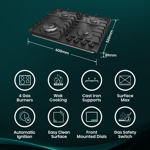 Hisense GM663BHF 60cm Gas Hob - Black – image 3