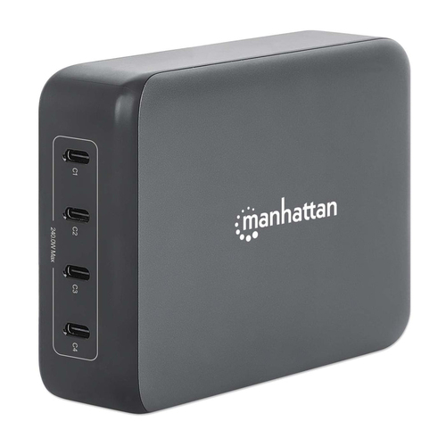Manhattan Mains USB-C Laptop Charging Station 4-port, Universal charging for ALL laptops (incl power hungry gaming machines & equivalent) with ports to simultan