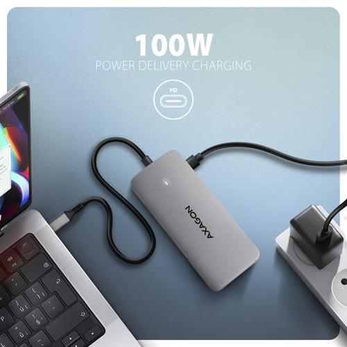 Axagon HUB USB HMC-CUB83X2, USB 10Gbps hub, 2x USB-A, USB-C, HDMI & DP 4k/144Hz, RJ-45 GLAN, PD 100W, kabel USB-C 15cm – image 8