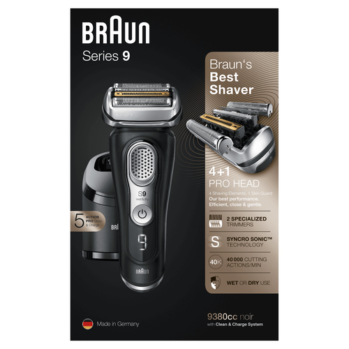 Braun Series 9 9380cc Latest Generation Electric Shaver, Clean&Charge Station, Leather Case, Noir – image 3