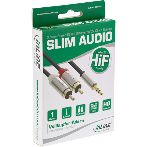 InLine Basic Slim Audio Cable 3.5mm M to 2x RCA M, 1m