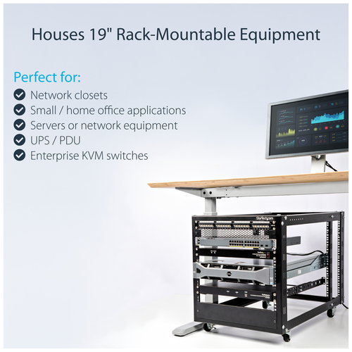 StarTech.com 12U 4 Post Server Equipment Open Frame Rack Cabinet w/ Adjustable Posts & Casters – image 7