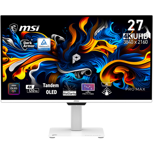 MSI Pro MAX 271UPXW12G монитор для ПК 67,3 cm (26.5") 3840 x 2160 пикселей UltraWide Full HD QD-OLED Белый