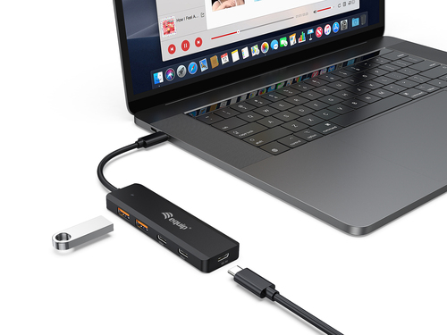aquip USB-Hub 4-Port 3.2 ->2xUSB-C, 2xUSB-A o.voeding zwart, afbeelding 4