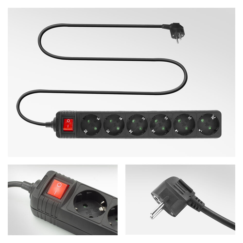 ACT Connectivity Stekkerdoos met lichtgevende schakelaar, 6 sockets, 3 m, zwart, afbeelding 4