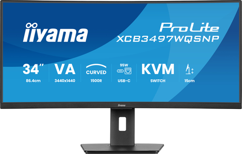 iiyama Prolite XCB3497WQSNP-B1 34" Curved Uwqhd USB-C 95W RJ45 Height Adjust Docking Monitor - image 3