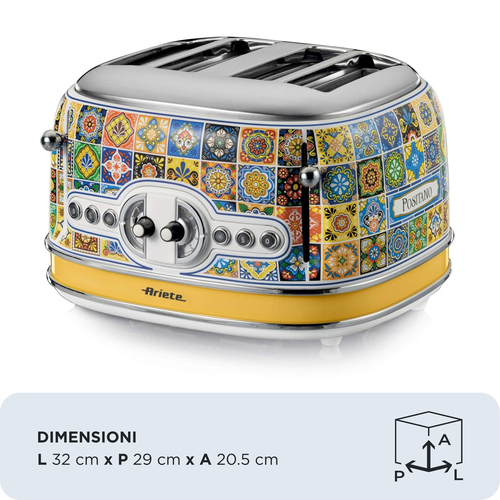 Ariete Positano 0156/0P 4-Slice Toaster - Yellow & Blue, Blue,Silver/Grey,Yellow - image 2