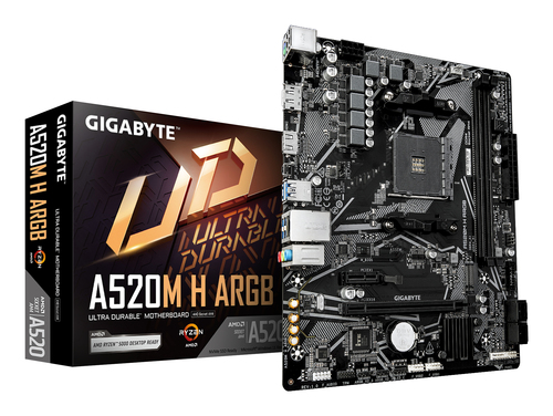 GIGABYTE A520M H ARGB Placa Base – Compatible con CPUs AMD Ryzen Serie 5000, hasta 5100 MHz DDR4 (OC), M.2 PCIe 3.0 x4, LAN 1 GbE, USB 3.2 Gen 1 imagen 1