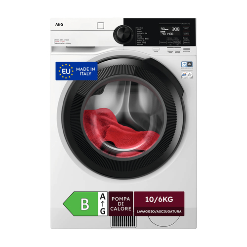 AEG Series 9000 LWR9E106AB стирально-сушильная машина Отдельно стоящий Фронтальная загрузка Белый