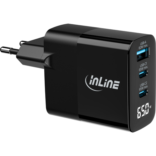 InLine USB PD power supply, GaN charger, 3-port, USB-C + USB-A