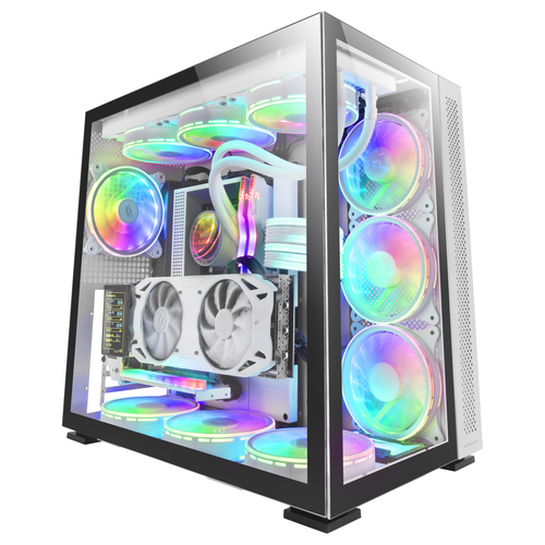 Mars Gaming MCV2 White XXL Premium ATX Gaming Case Dual Tempered Glass Windows Modular Dual-Camera Structure