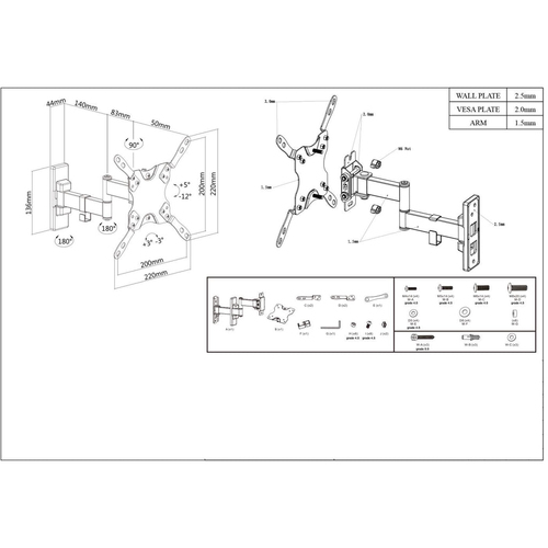 Manhattan Soporte de pared para TV/monitores (Articulado), pantallas 13"–42", Compatibilidad VESA: de 75x75 a 200x200 mm (verifique las dimensiones de los cuatro orificios de montaje traseros), carga máxima 20 kg, negro imagen 5