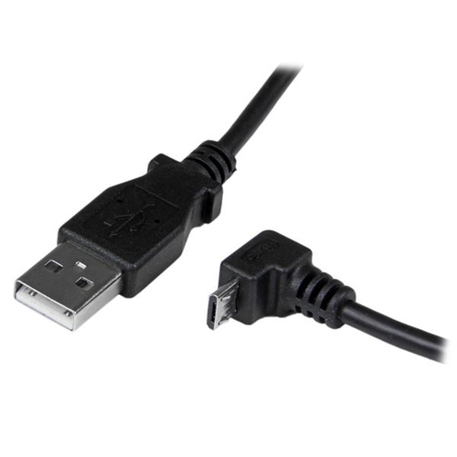 StarTech.com 2m Micro USB Cable Cord - A to Down Angle Micro B - Down Angled Micro USB Cable - 1x USB A (M), 1x USB Micro B (M) - Black (USBAUB2MD) USB-kabel 2m Sort – billede 2