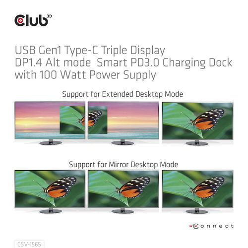 CLUB3D USB Gen1 Type-C Triple Display DP1.4 Alt mode Smart PD3.0 Charging Dock with 100 Watt Power S, afbeelding 6
