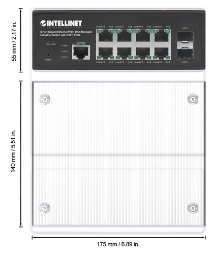 INTELLINET 8-Port Gb PoE+ Web-Managed Industrie-Switch 2xSFP, afbeelding 6