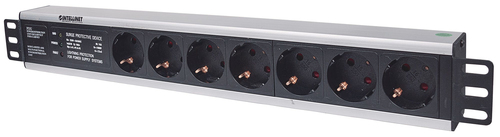 Intellinet 19 1.5U Rackmount 7-Way Power Strip - German Type, With Surge Protection, 3m Power Cord (Euro 2-pin plug) Stikdåse 7-stik 16A Sort 3m