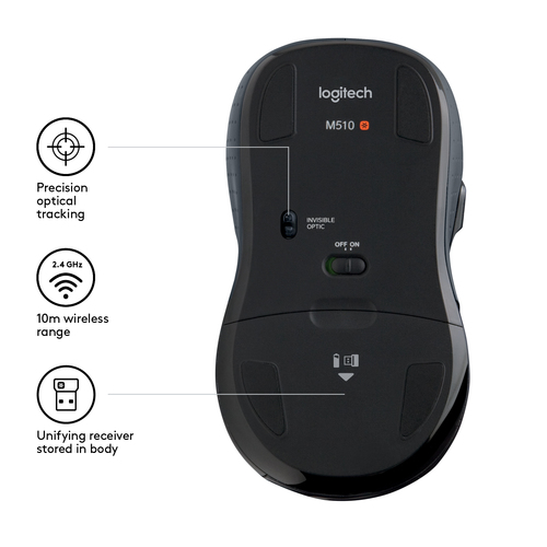 Logitech M510 ratón Mano derecha RF inalámbrico Laser 1000 DPI