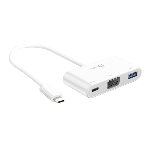 j5create JCA378 USB™ Type-C to VGA & USB™ 3.0 with Power Delivery, White, 0.25 m