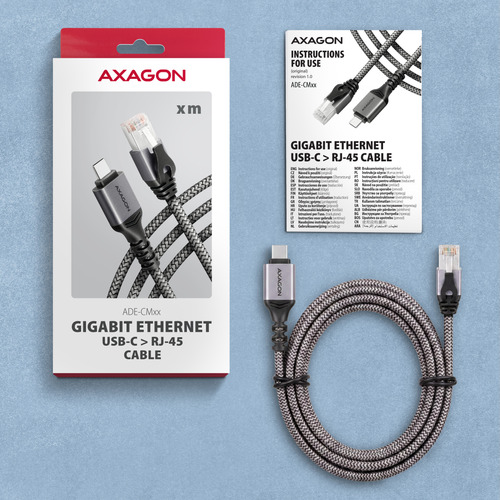 Axagon ADE-CM15 USB-C Gigabit Ethernet adapter with integrated CAT6 RJ-45 network cable (1.5 m) – image 9