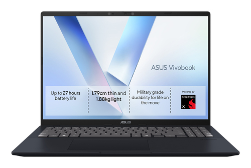 ASUS Vivobook 16 S1607QA-MB159W Copilot+ PC Snapdragon X1-26-100 Ноутбук 40,6 cm (16") WUXGA 8 GB LPDDR5x-SDRAM 256 GB Твердотельный накопитель (SSD) Wi-Fi 6E (802.11ax) Windows 11 Home Черный, Синий