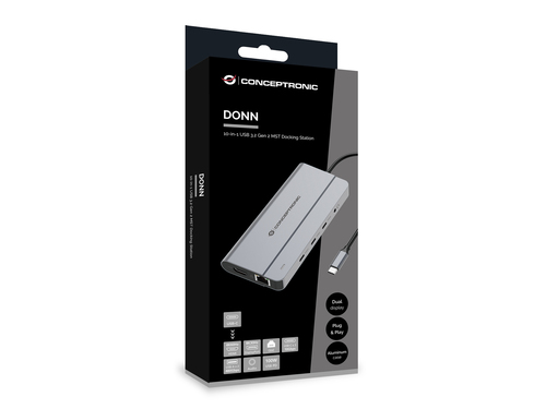 Conceptronic DONN34G 10-in-1 USB 3.2 Gen 2 MST Docking Station, 4K60Hz HDMI, 8K30Hz DisplayPort, GbE, USB-C 10Gbps x 3, USB-A 480Mbps x 2, Audio – image 2
