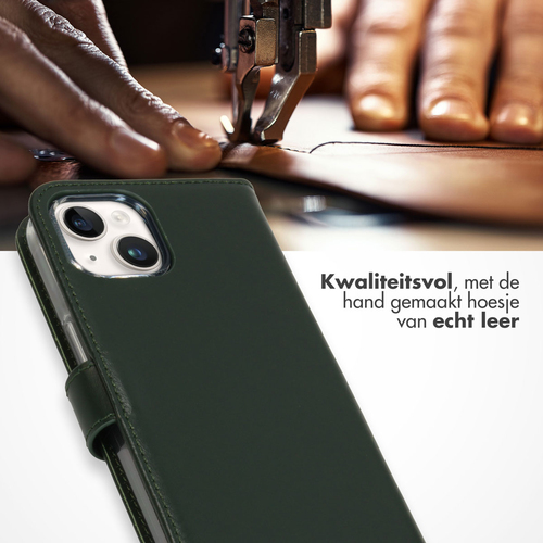 Selencia Echt Lederen Bookcase iPhone 15 - Groen, afbeelding 2