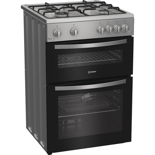 Indesit IDG6GS 60cm Double Oven Gas Cooker in Silver 4 Gas Burners 72L - image 3